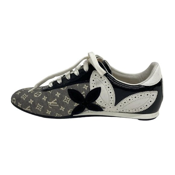 LOUIS VUITTON - Gray Black White Women's Sneakers Canvas Leather 243-080825 - Picture 1 of 6